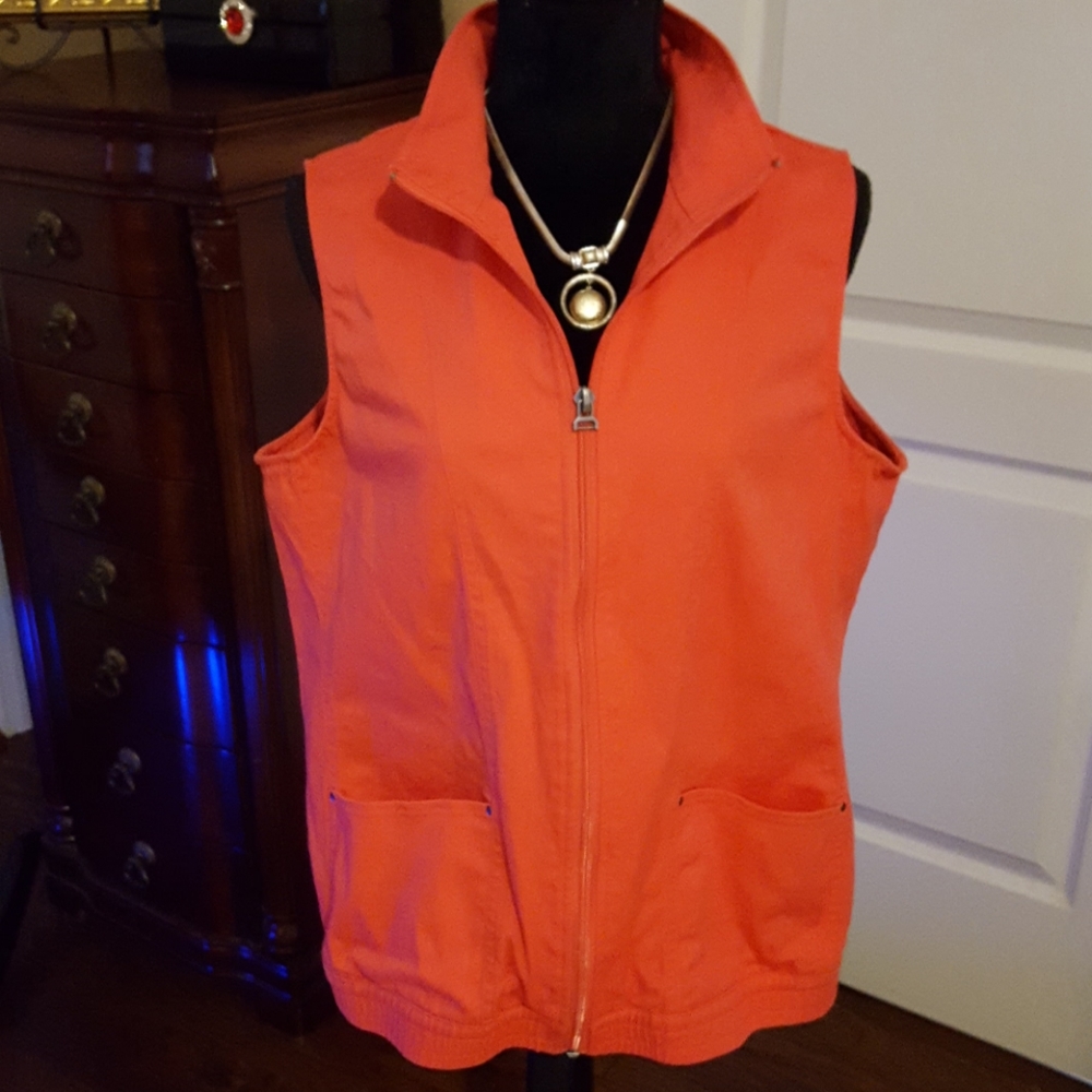 City Blues by Koret orange vest Spandex stretch patch pockets Large Excellent…